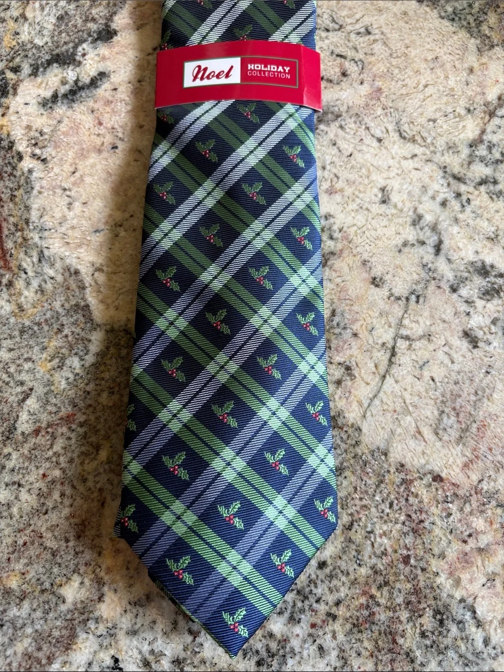 Navy Plaid Tie with Green Accent